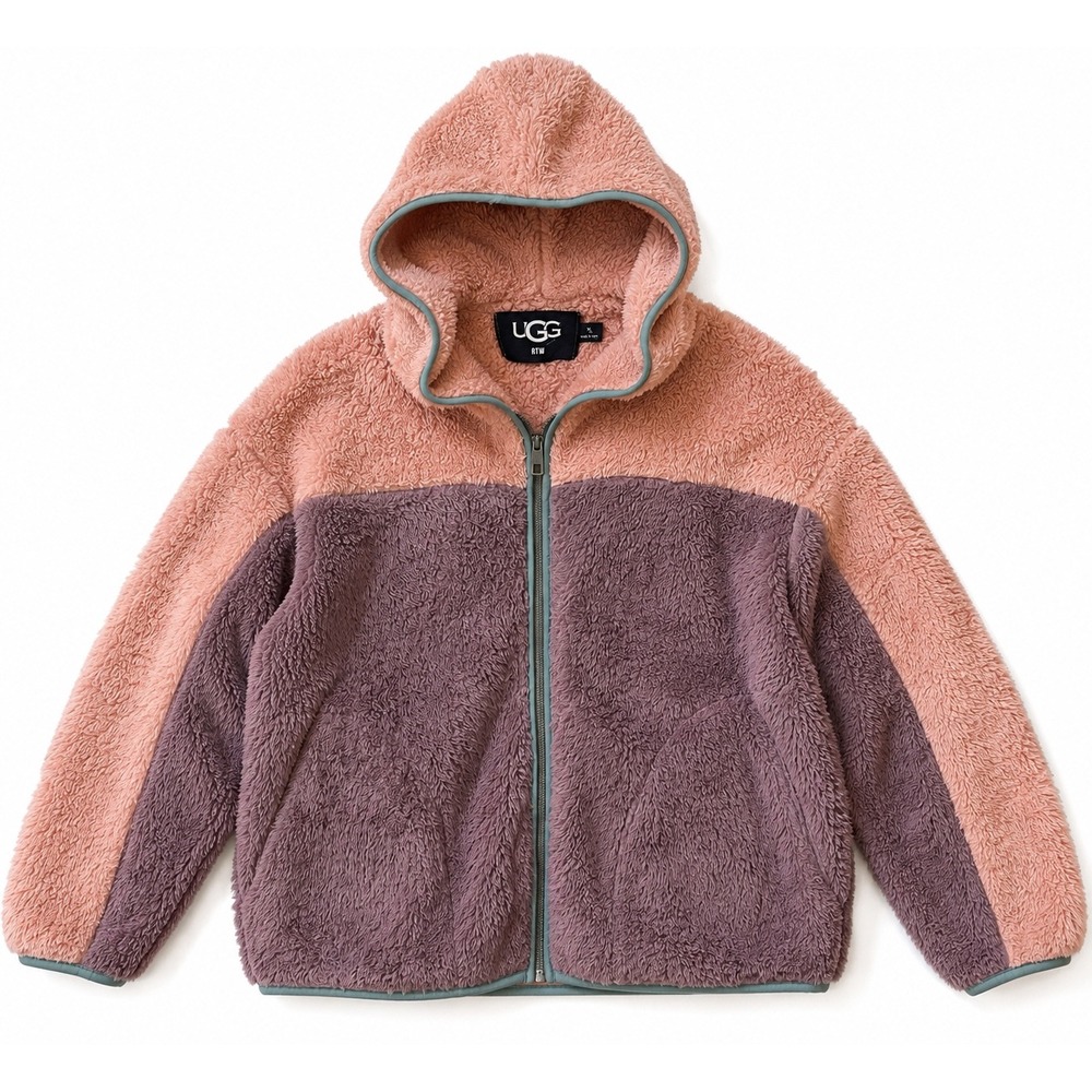 UGG RTW Pink Purple Colorblock Sherpa Fleece Zip Up Hoodie Jacket XL 1131493